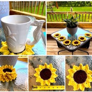 Set of 6 Sunflower Handmade Crochet Coasters